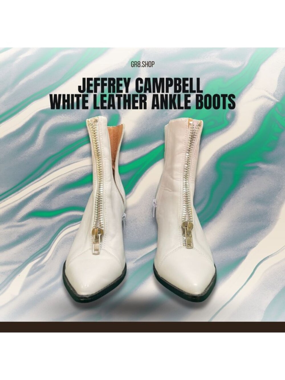 Jeffrey Campbell Women Size 6.5 White Leather Ankle Boots With Zipper Closure